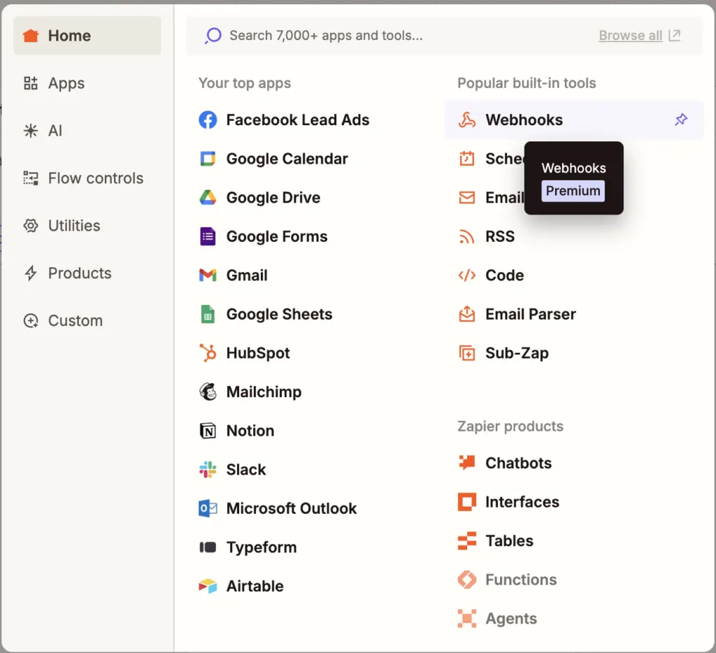 scegli un'app di trigger con Zapier