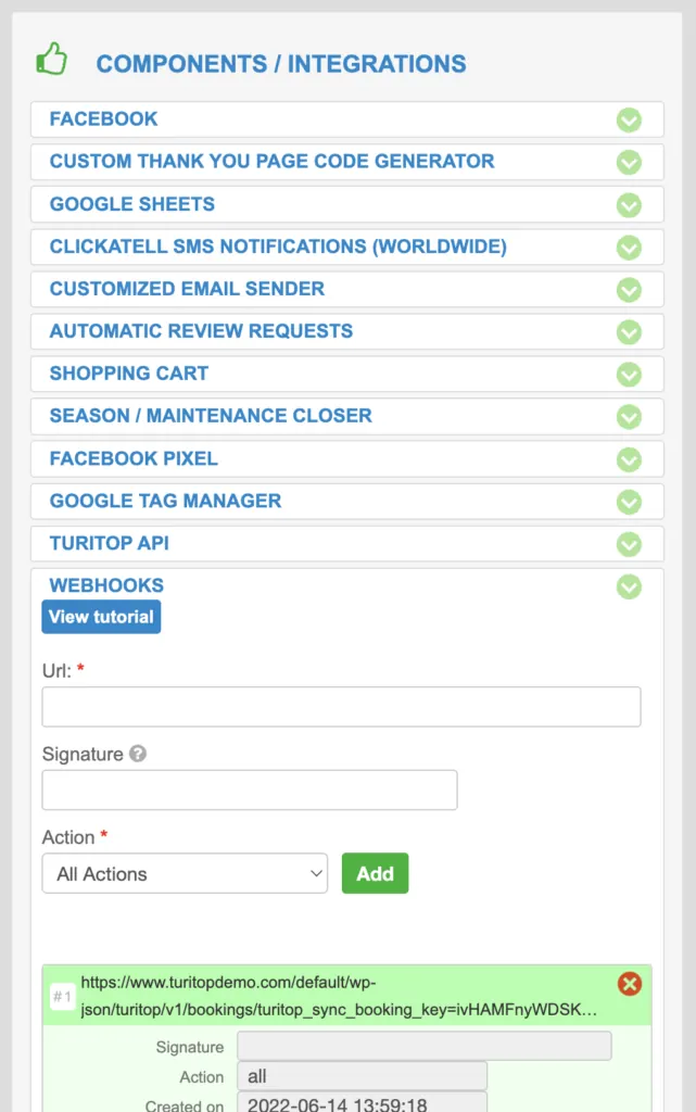 Webhook di TuriTop
