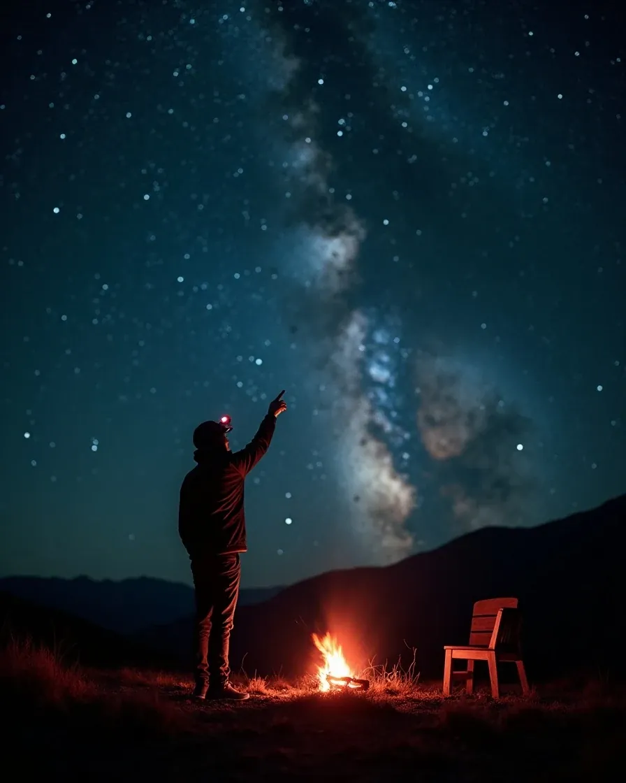 Guida che indica una costellazione nel cielo notturno