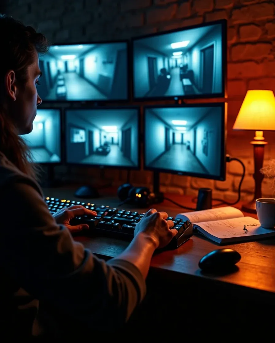 Postazione del Game Master con monitor delle telecamere e console di controllo