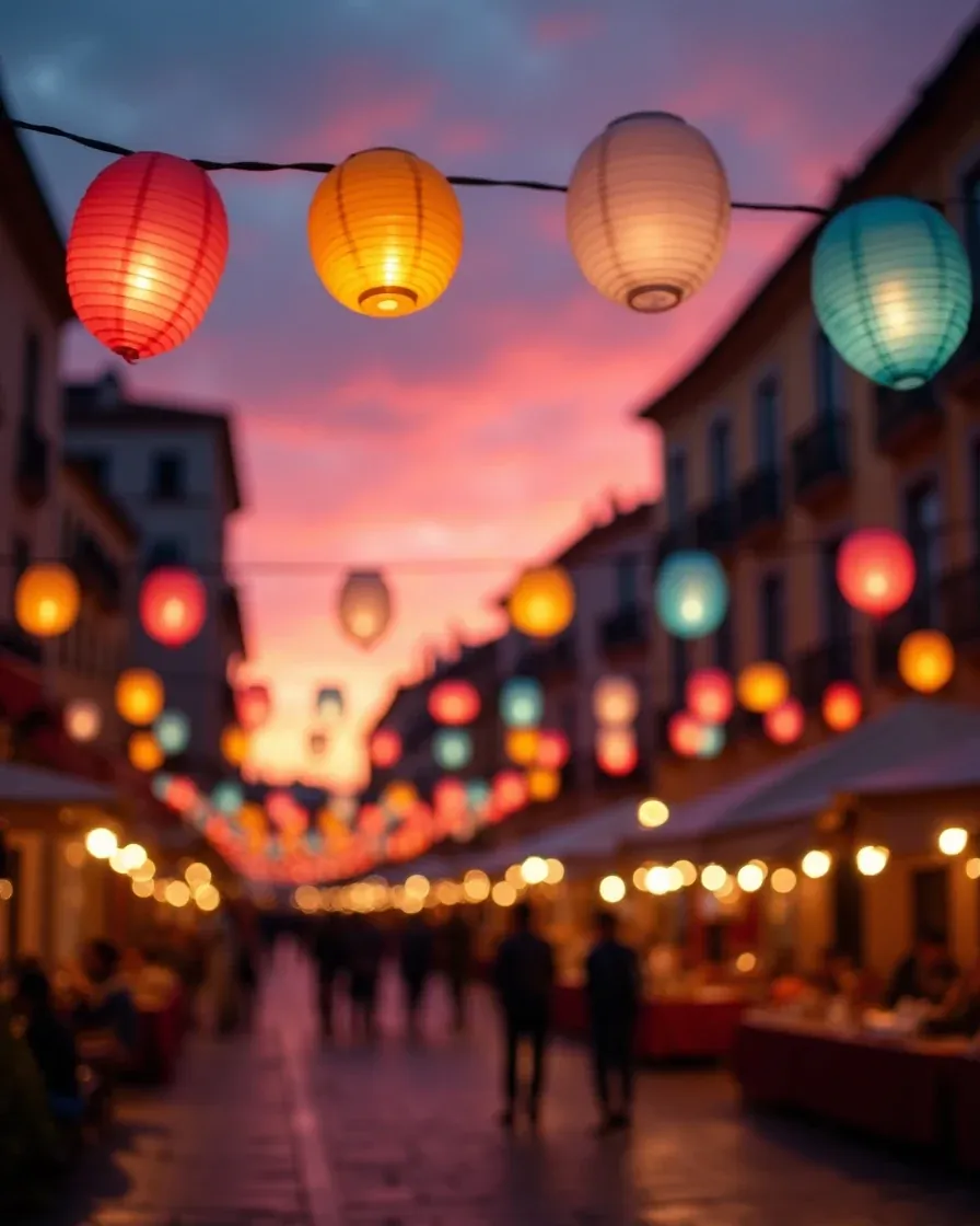 Mercatino dell'artigianato con bancarelle e visitatori in una piazza storica