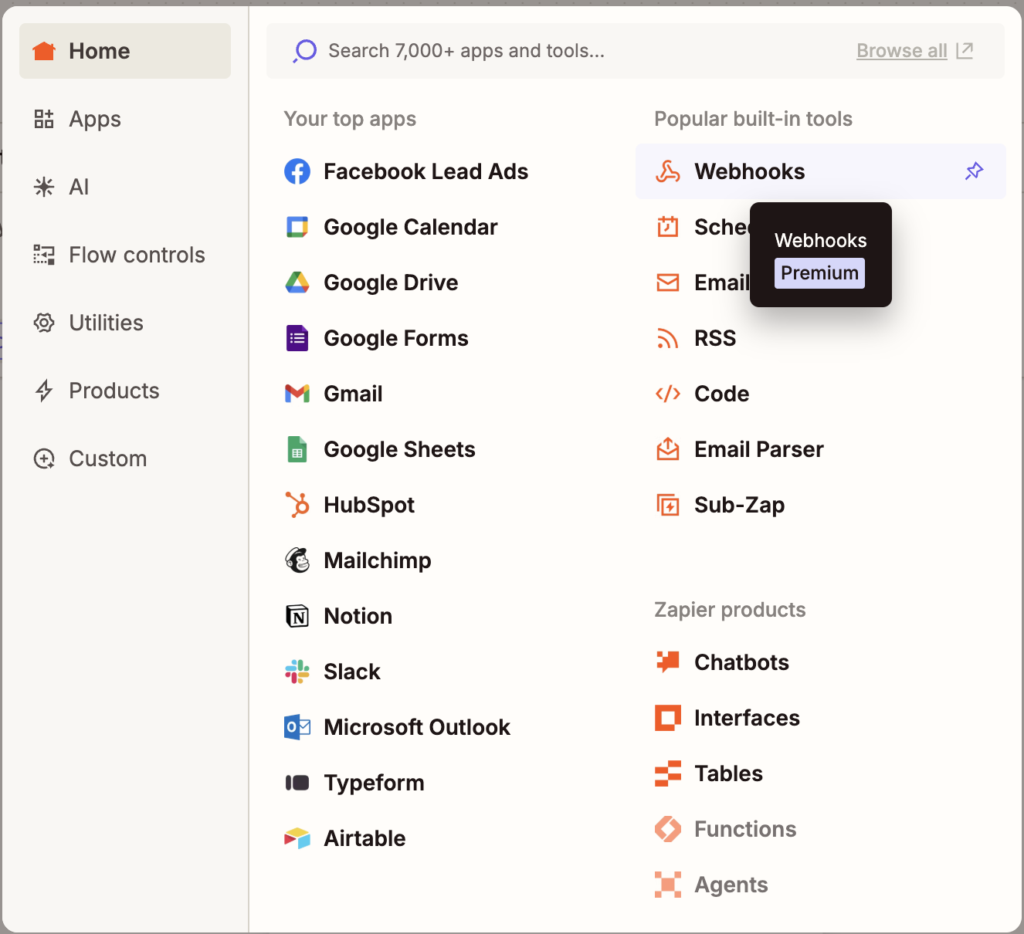 choose a trigger app with Zapier