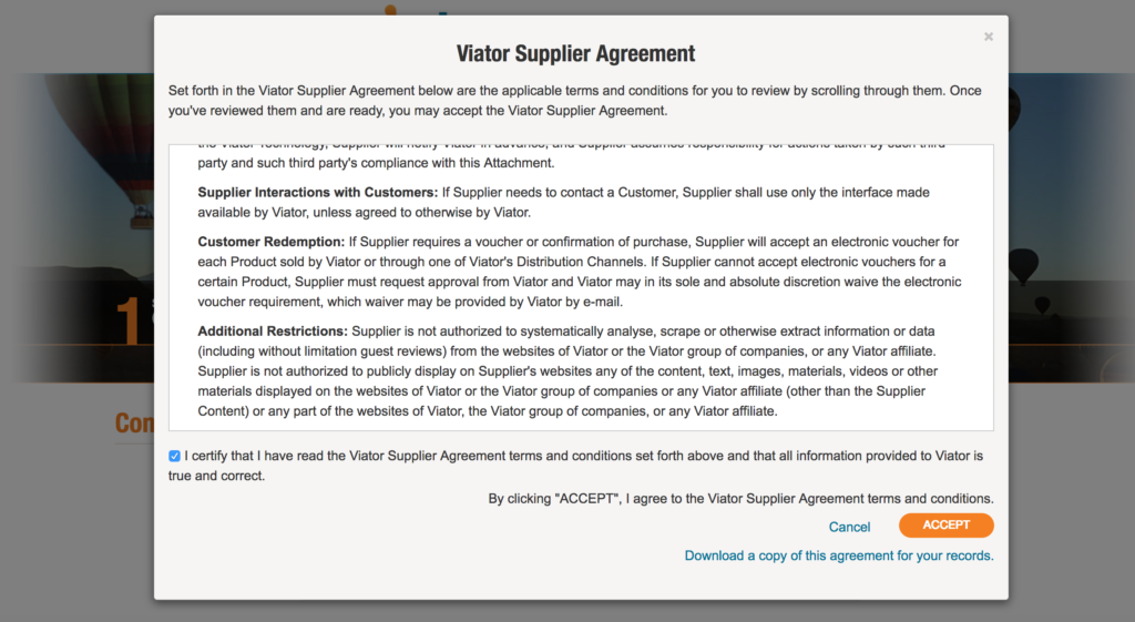 Accepting Viators Supplier Agreement