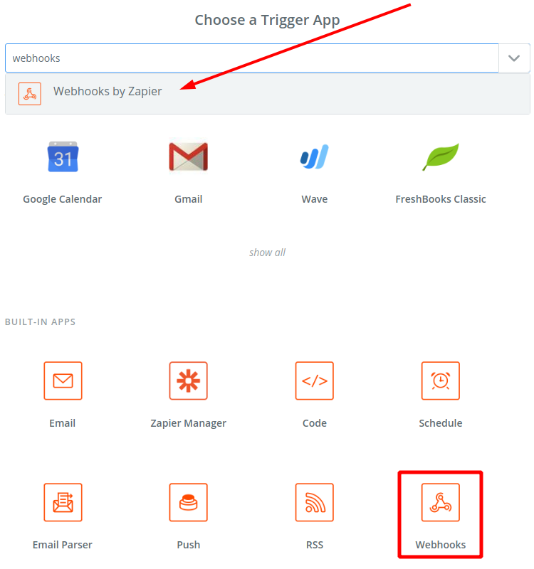 choose a trigger app with Zapier