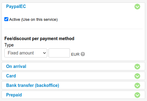 fee depending on what payment method