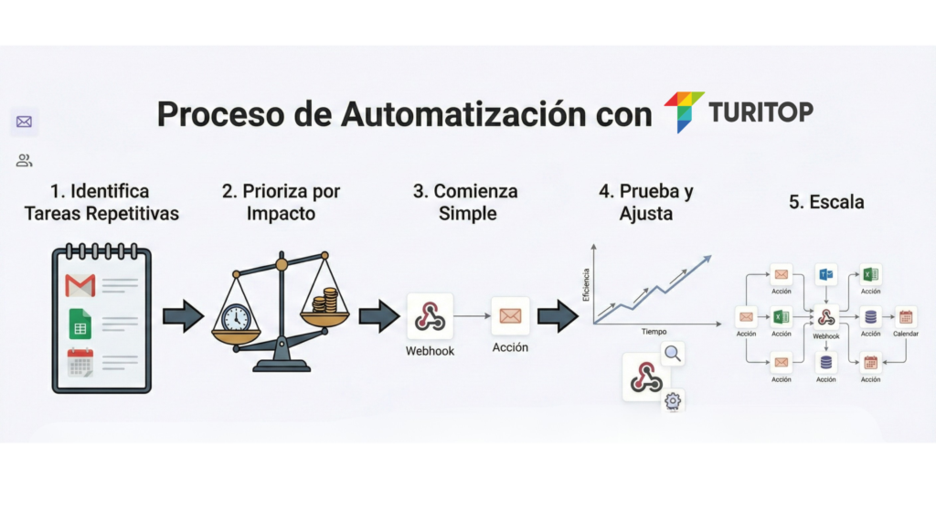 Proceso automatizaci&oacute;n con Webhooks y la API turitop